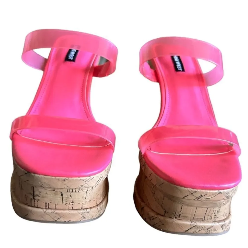 Nine West Rapps Platform Wedge Sandal Hot Pink Size 10 NEW
